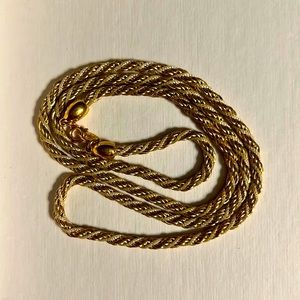 Trifari gold and white cord rope necklace, excellent condition, 18” VNTG 70s 80s